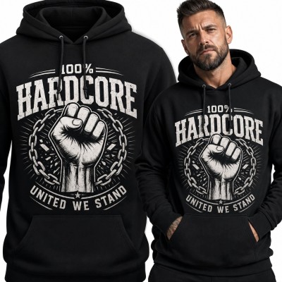 Bluza męska z kapturem „100% Hardcore” - pięść otoczona łańcuchem