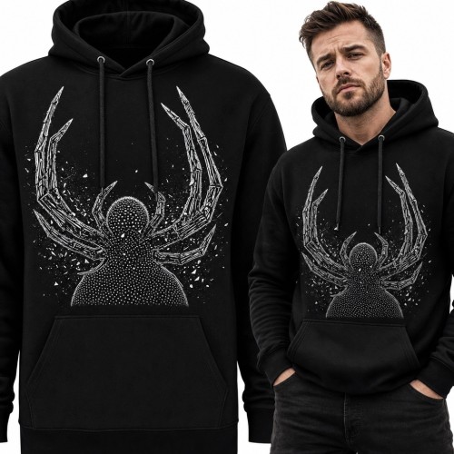 Bluza męska z kapturem z dużym pająkiem - mroczny wzór distressed