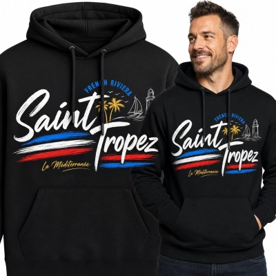 Bluza męska z kapturem „Saint Tropez” - Riwiera Francuska w stylu retro