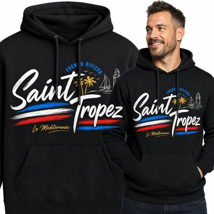 Bluza męska z kapturem „Saint Tropez” - Riwiera Francuska w stylu retro