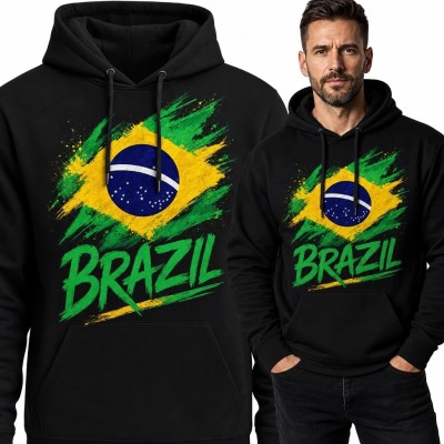 Bluza męska z kapturem z flagą Brazylii i napisem „Brazil”