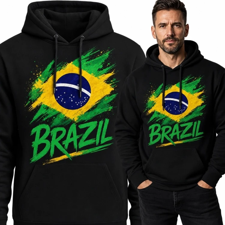 Bluza męska z kapturem z flagą Brazylii i napisem „Brazil”