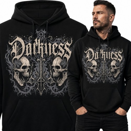 Bluza męska z kapturem „Darkness” - dwie czaszki i gotycki ornament