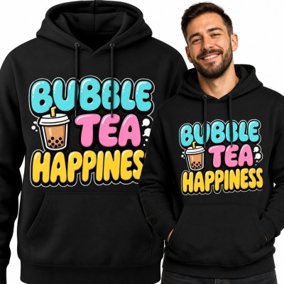 Bluza męska z kapturem z nadrukiem bubble tea „Bubble Tea Happiness”