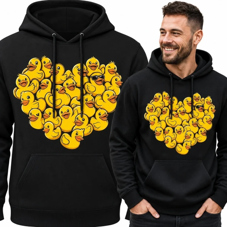 Bluza męska z kapturem - serce z żółtych gumowych kaczuszek