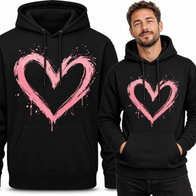 Bluza męska z kapturem - różowe serce w stylu graffiti