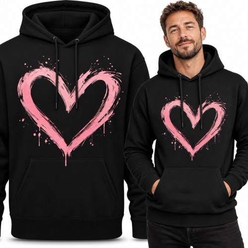 Bluza męska z kapturem - różowe serce w stylu graffiti