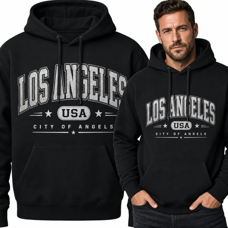 Bluza męska z kapturem „Los Angeles” - miejski motyw USA w stylu college