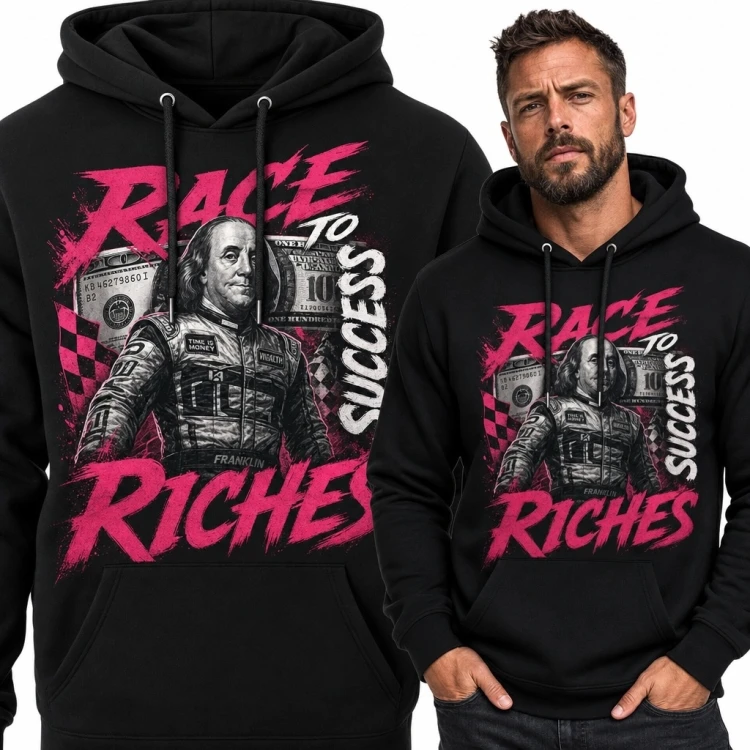 Bluza męska z kapturem „Race to Success” - Benjamin Franklin i motyw wyścigowy