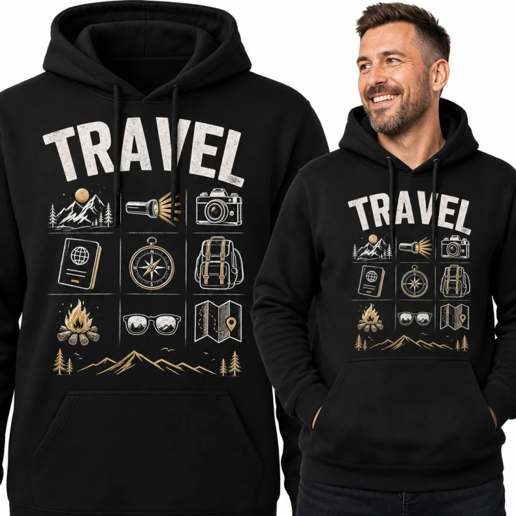 Bluza męska z kapturem „Travel” - podróżnicze ikony i góry