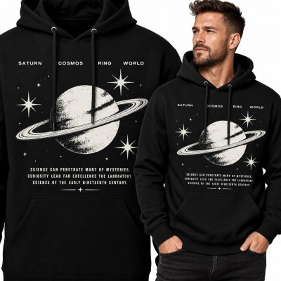 Bluza męska z kapturem - Saturn i gwiazdy w stylu retro