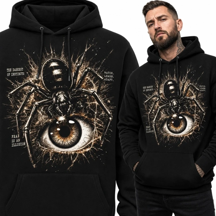 Bluza męska z kapturem - mroczny pająk nad realistycznym okiem