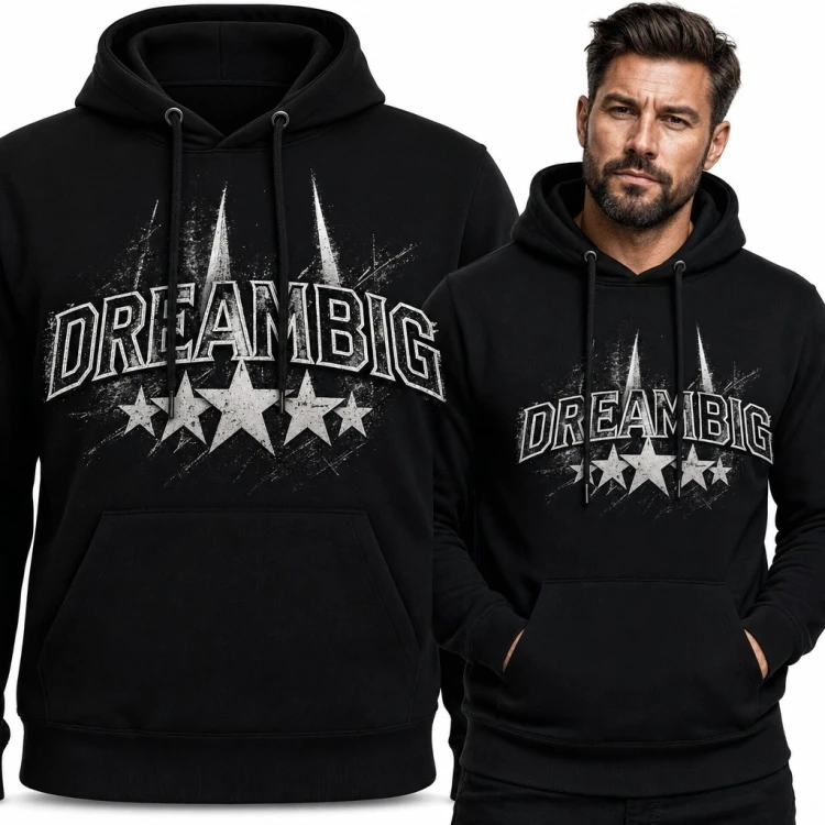 Bluza męska z kapturem z motywacyjnym napisem „Dream Big” - miejski styl grunge