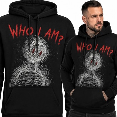 Bluza męska z kapturem „Who I Am?” - mroczna szkicowa postać