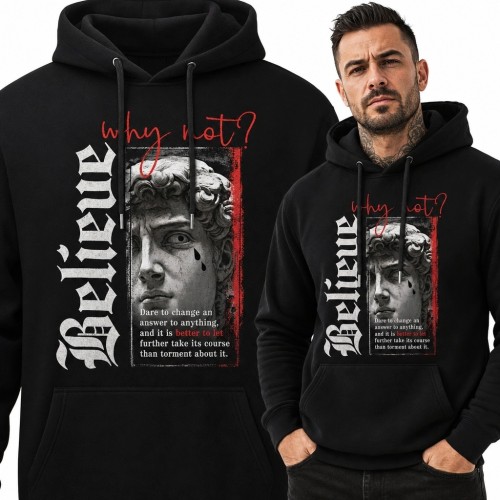 Bluza męska z kapturem „Believe” i „why not?” - gotycka rzeźba