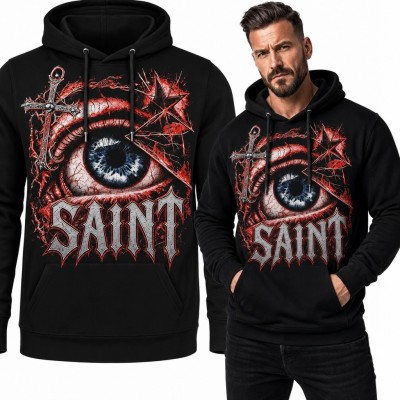 Bluza męska z kapturem - gotyckie oko i napis „Saint”