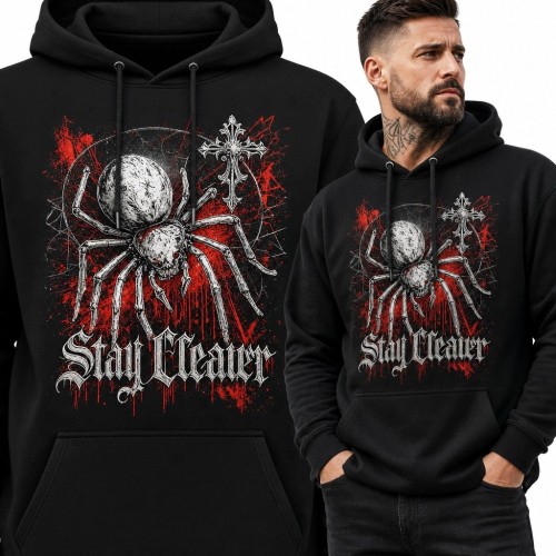 Bluza męska z kapturem z gotyckim pająkiem i napisem „Stay Crawler” - mroczny wzór
