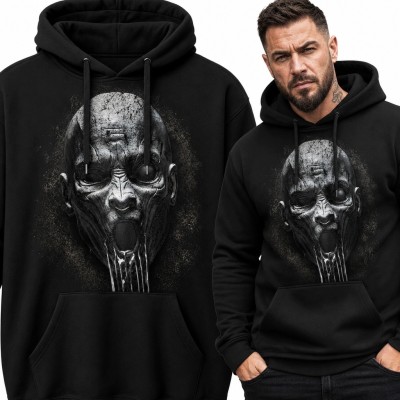 Bluza męska z kapturem z nadrukiem zdeformowanej twarzy potwora - mroczny horror