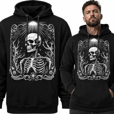 Bluza męska z kapturem - gotycki szkielet w ciernistych gałęziach