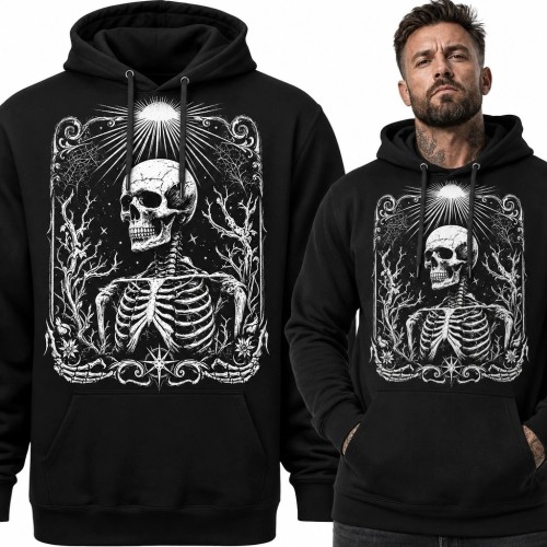 Bluza męska z kapturem - gotycki szkielet w ciernistych gałęziach