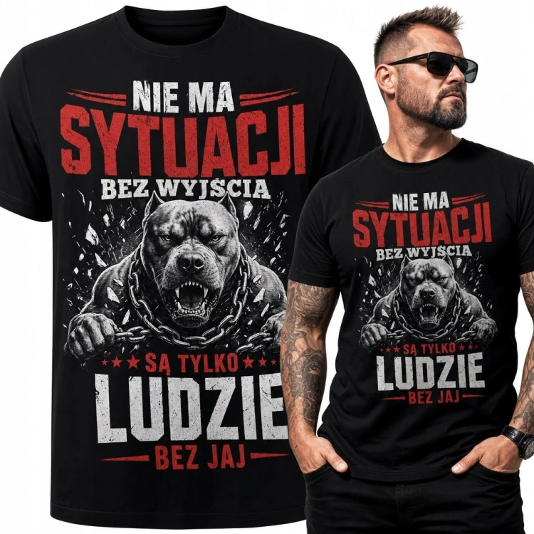 Koszulka męska z pitbullem „Nie ma sytuacji bez wyjścia. Są tylko ludzie bez jaj”