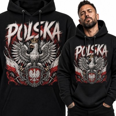 Bluza męska z kapturem „POLSKA” - heraldyczny orzeł z ozdobną tarczą