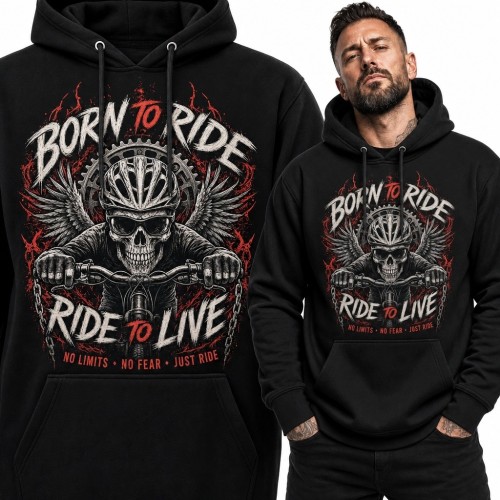 Bluza męska z kapturem z czaszką motocyklisty „Born to Ride” - rockowy wzór