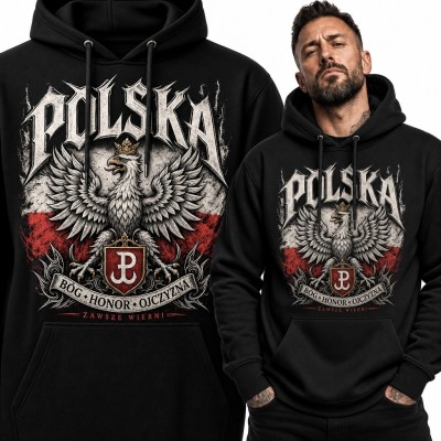 Bluza męska z kapturem z orłem i napisem „Polska” - „Bóg · Honor · Ojczyzna”