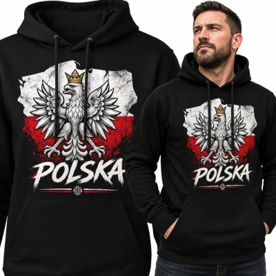 Bluza męska z kapturem „Polska” z koronowanym orłem i biało-czerwoną flagą