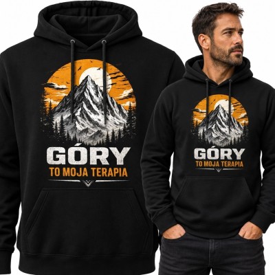 Bluza męska z kapturem z górskim nadrukiem „Góry to moja terapia”