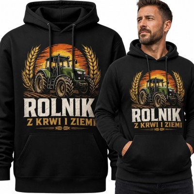 Bluza męska z kapturem dla rolnika z traktorem „Rolnik - z krwi i ziemi”