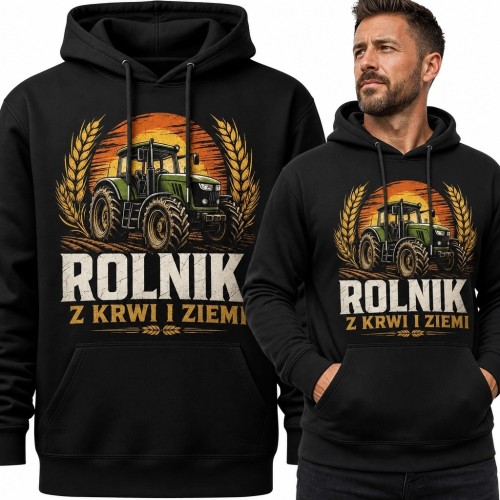 Bluza męska z kapturem dla rolnika z traktorem „Rolnik - z krwi i ziemi”