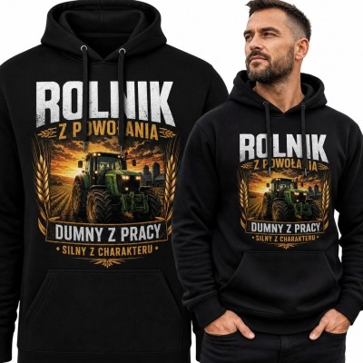 Bluza męska z kapturem z ciągnikiem „Rolnik z powołania - dumny z pracy”