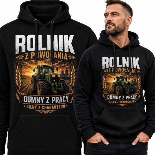 Bluza męska z kapturem z ciągnikiem „Rolnik z powołania - dumny z pracy”