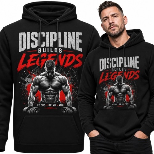 Bluza męska z kapturem dla kulturysty „Discipline Builds Legends” - motyw siłowni