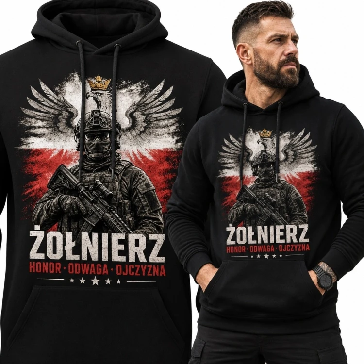 Bluza męska z kapturem z motywem żołnierza - „Żołnierz”