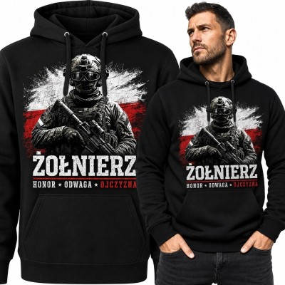 Bluza męska z kapturem „Żołnierz” - wojskowy motyw z flagą Polski