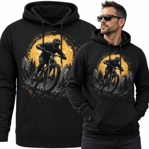 Bluza męska z kapturem z kolarzem MTB - górski zjazd w lesie