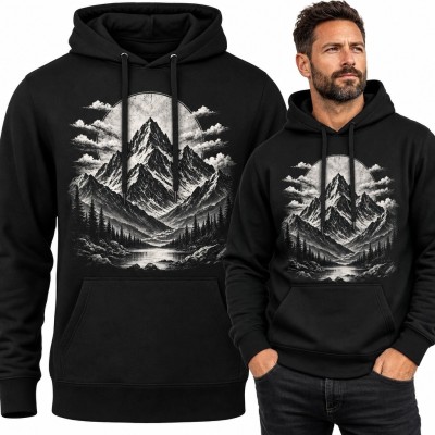 Bluza męska z kapturem z monochromatycznym pejzażem górskim