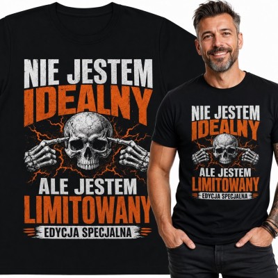 Koszulka męska z czaszką „Nie jestem idealny, ale jestem limitowany - edycja specjalna”