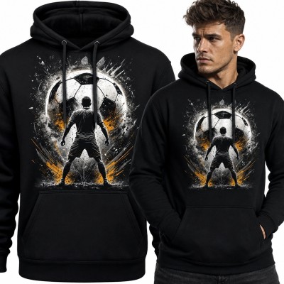 Bluza męska z kapturem - piłkarz i piłka nożna w stylu grunge
