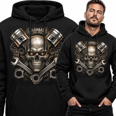 Bluza męska z kapturem - mechaniczna czaszka w koronie