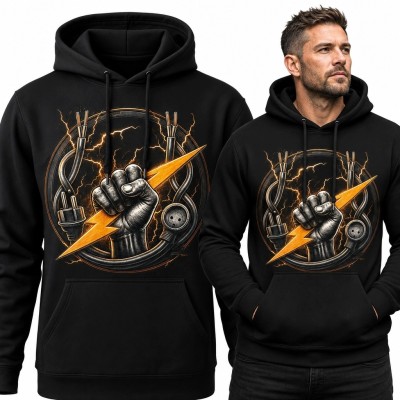 Bluza męska z kapturem - pięść z pomarańczową błyskawicą