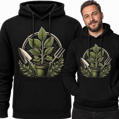 Bluza męska z kapturem - sadzonka i narzędzia ogrodnicze w stylu vintage