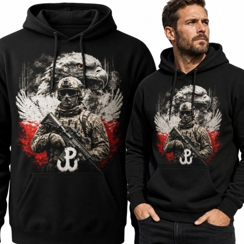 Bluza męska z kapturem - żołnierz, orzeł i symbol Polski Walczącej