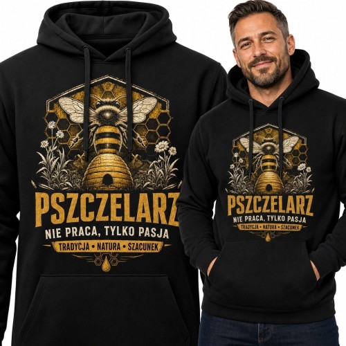 Bluza męska z kapturem dla pszczelarza „Pszczelarz” - pszczoła i ul