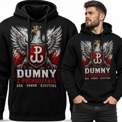Bluza męska z kapturem z orłem i znakiem Polski Walczącej „Dumny z pochodzenia” - patriotyczna