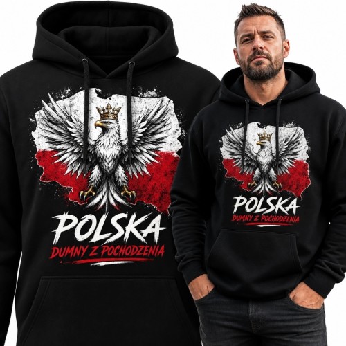 Bluza męska z kapturem i motywem orła na mapie Polski „Polska - dumny z pochodzenia”