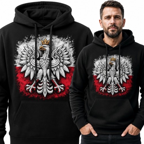 Bluza męska z kapturem - biały orzeł w koronie na biało-czerwonym tle