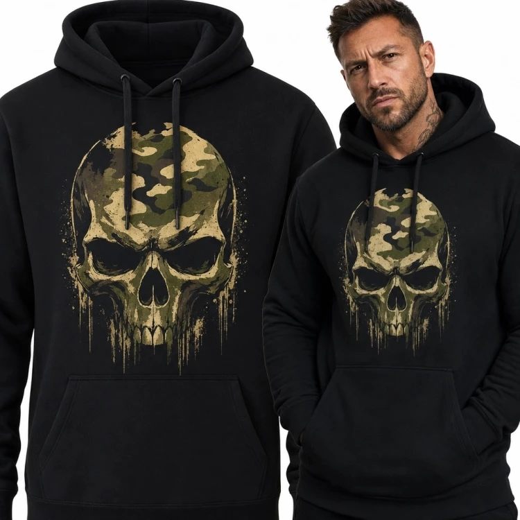Bluza męska z kapturem - czaszka w militarnym kamuflażu